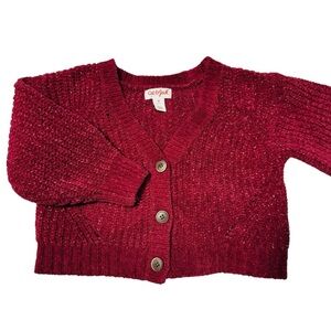 Cat & Jack Plush Burgundy Silver Sparkling Knit Cardigan Size 2T
